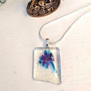 Iridescent abstract flower pendant necklace, Handmade asymmetrical jewelry